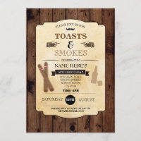 Toasts & Smokes Bois fête d'anniversaire 50e Invit