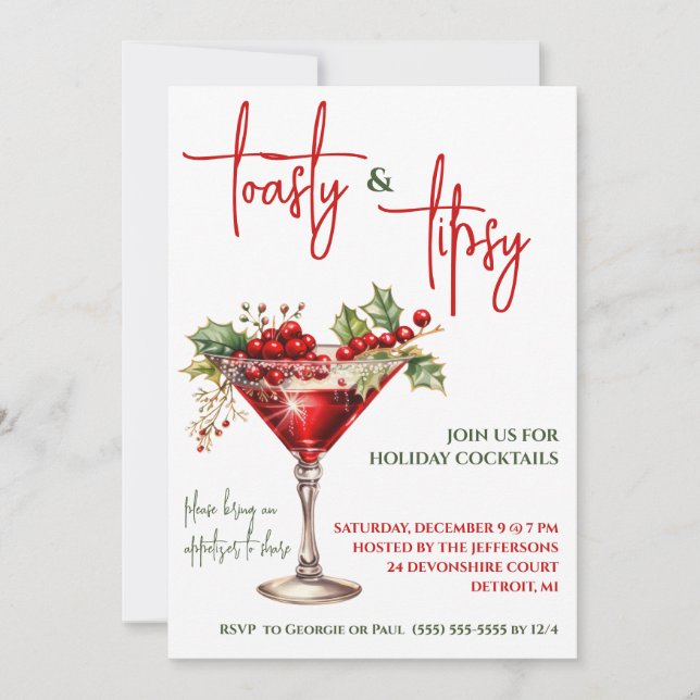 Invitation Toasty & Tipsy, Martini, Cocktail de vacances (Devant)