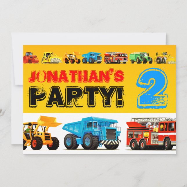 Invitation Toddler Boys 2e anniversaire de la fête de constru (Devant)