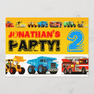 Invitation Toddler Boys 2e anniversaire de la fête de constru