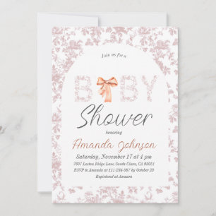 Invitation Toile Arch Blush Bow Baby shower Floral