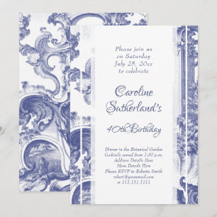 Invitation Toile Baroque Bleue France Anniversaire