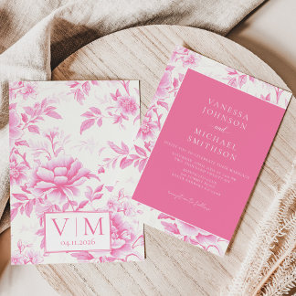 Invitation Toile Blanche Rose Floral De Jouy