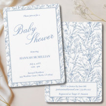 Toile Bleu Ligne Botanique Baby shower tiré