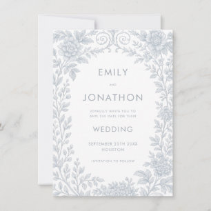 Invitation Toile Bleue De Jouy Bordure Mariage Enregistrer la