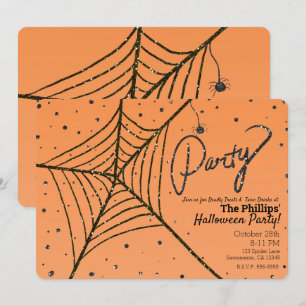 Invitation Toile d'araignée pailletée orange et noire pour so