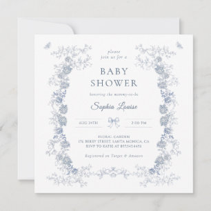 Invitation Toile de Jouy Baby shower Blue Chinoiserie Floral