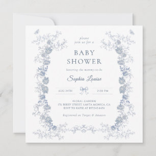 Invitation Toile de Jouy Baby shower Blue Chinoiserie Floral