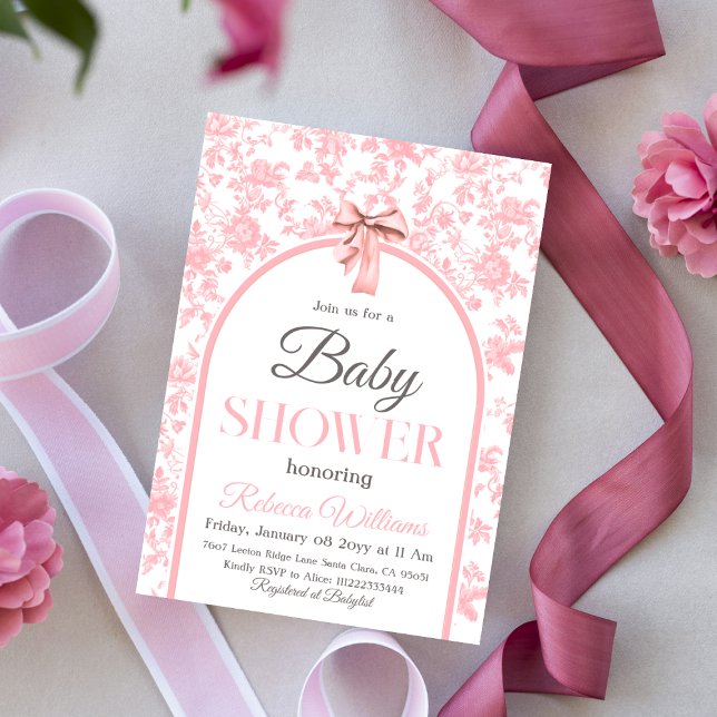 Invitation Toile de Jouy Baby shower de fille de garçon rose (Créateur téléchargé)