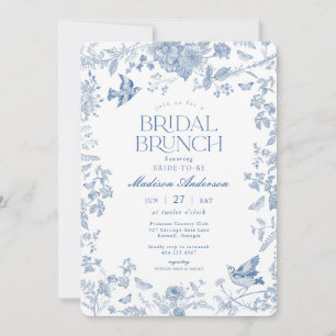 Invitation Toile de Jouy bleue Florale Brunch de Mariage Fran