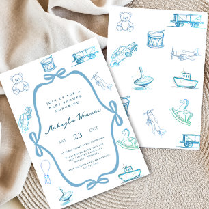 Invitation Toile De Jouy Blue Chinoiserie Baby shower Toile