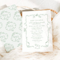 Toile de Jouy cheval à cheval Sage Baby shower ver
