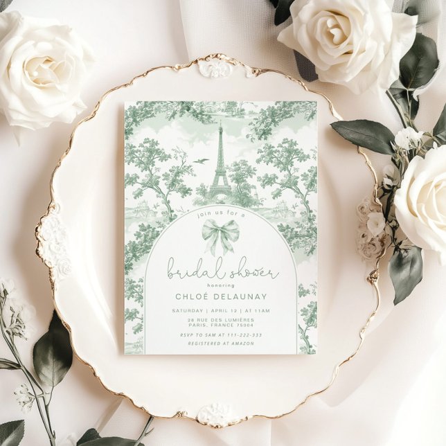 Invitation Toile de Jouy Douche nuptiale Sage French Bow Pari (Créateur téléchargé)