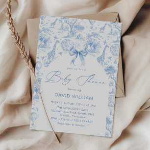 Invitation Toile de Jouy Safari Baby shower de boue bleue
