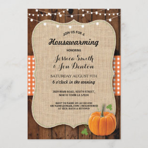 Invitation Toile de jute en bois rustique de citrouille de