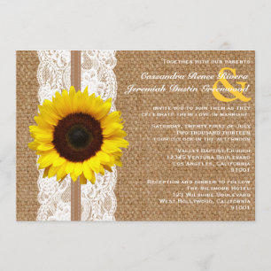 Invitation Toile de jute et dentelle rustiques avec le