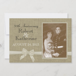 Invitation Toile de jute et ruban 50e anniversaire avec photo