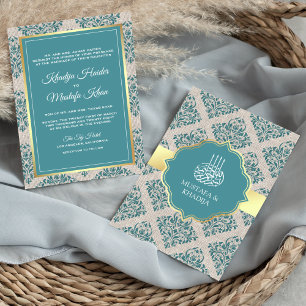 Invitation Toile de jute rustique damassé sarcelle mariage mu