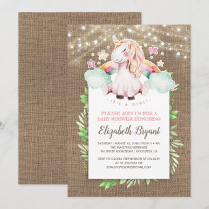 Invitation Toile de jute rustique et baby shower magique de