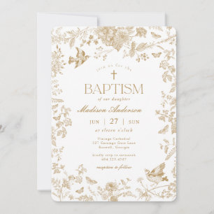Invitation Toile D'Or De Jouy Baptême Floral Français