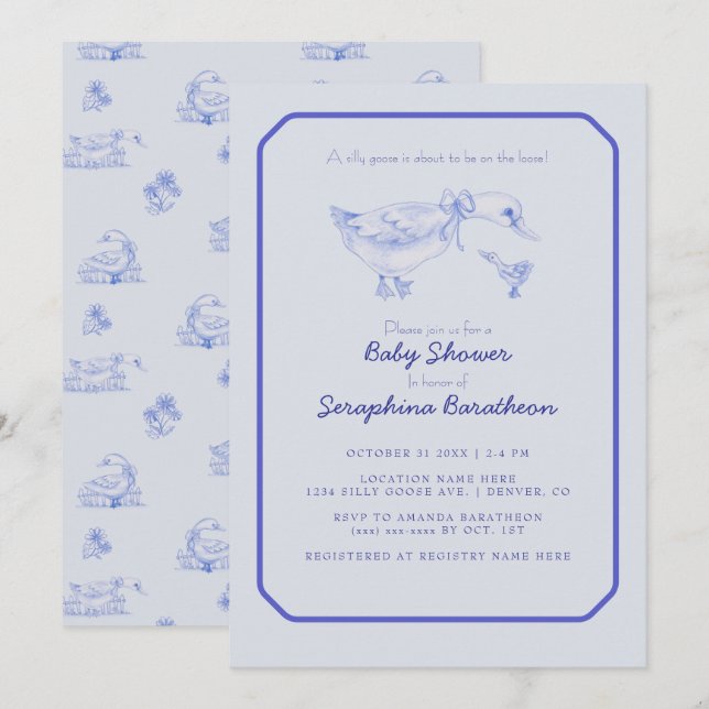 Invitation Toile Florale Baby shower d'oie soie (Devant / Derrière)