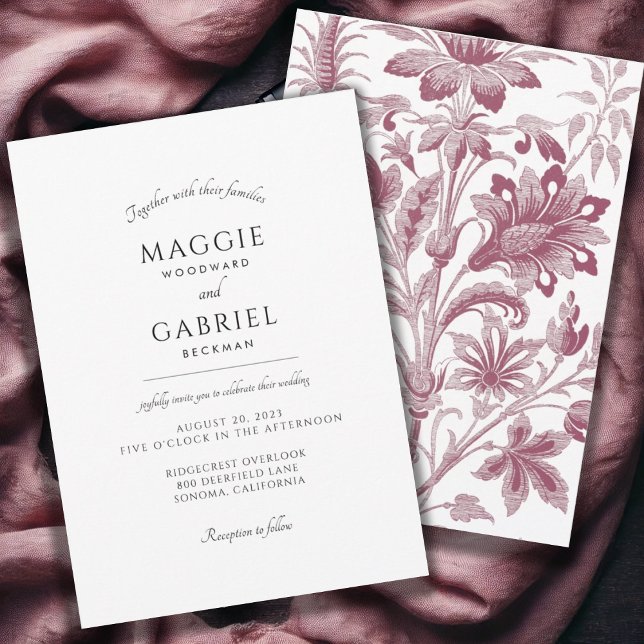 Invitation Toile française Dusty Rose Floral Mariage (Créateur téléchargé)