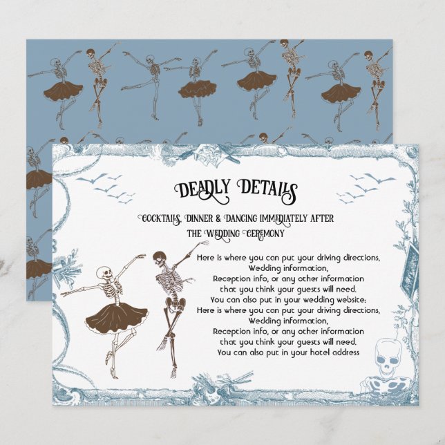 Invitation Toile Halloween squelette gothique Détails Info (Devant / Derrière)