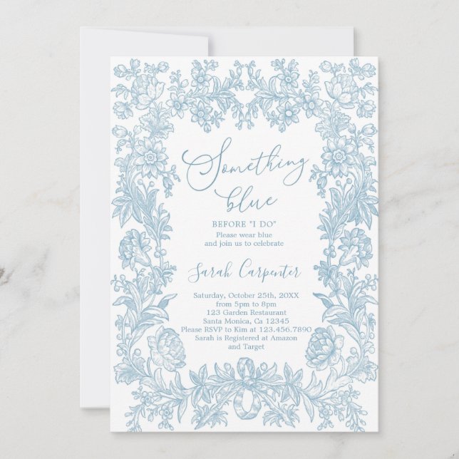 Invitation Toile quelque chose de bleu avant de faire Fête de (Devant)