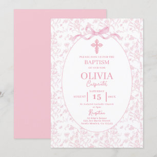 Invitation Toile rose Baptême