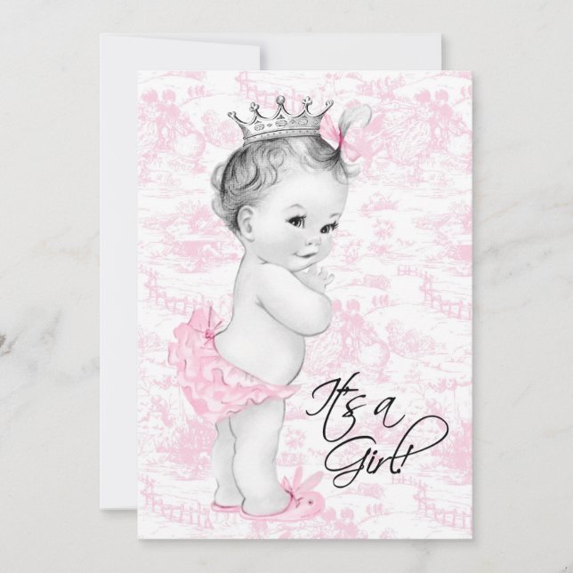 Invitation Toile rose bébé fille douche (Devant)