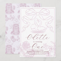 Toile rose cygne de Jouy Fille 1er anniversaire