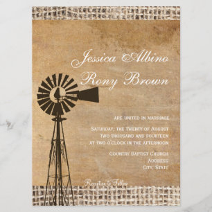 Invitation Toile rustique Burlap Windmill