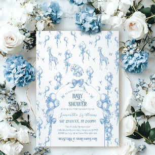 Invitation Toile Safari Animal All Blue Balloon Baby shower