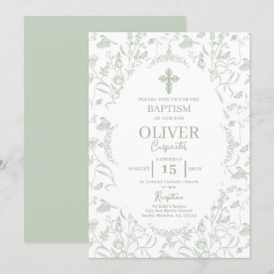 Invitation Toile Sage Baptême