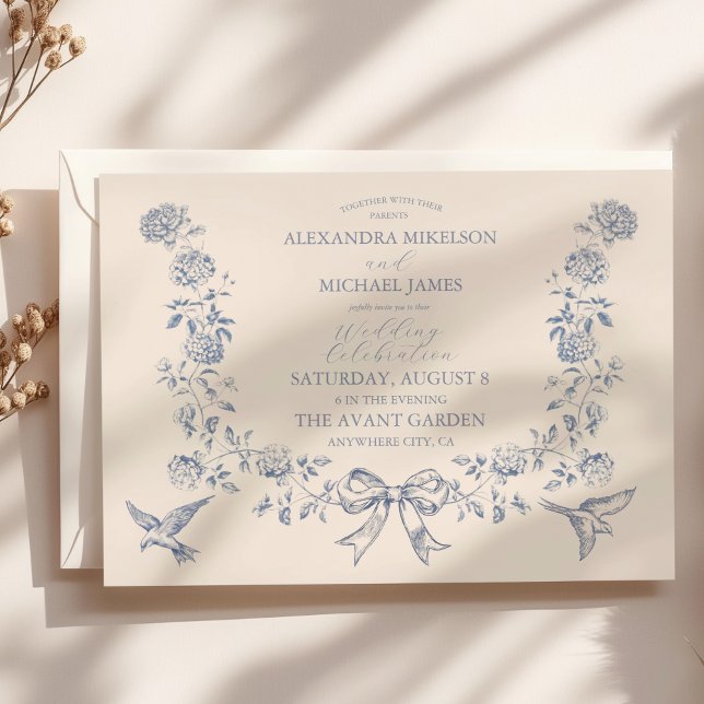 Invitation Toile victorienne Français Bleu Classique Mariage (Créateur téléchargé)