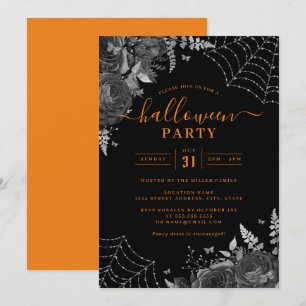 Invitation Toiles arachnéennes florales sombres orange Hallow