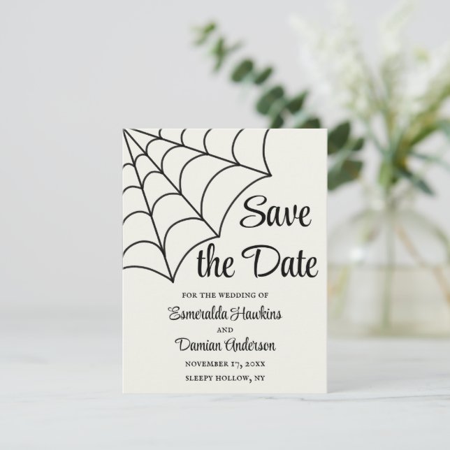 Invitation Toiles d'araignées Noir et blanc Gothique Enregist (Debout devant)
