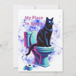 Invitation Toilette de chat Noir Cosmique - Vaporwave Surreal