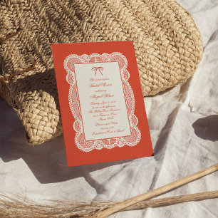 Invitation Tomate Rouge Papillon de Dentelle pour la Fête de