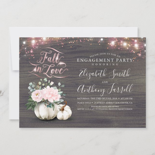 Invitation Tombe dans l'amour Blanc Citrouille Rustic Engagem (Devant)