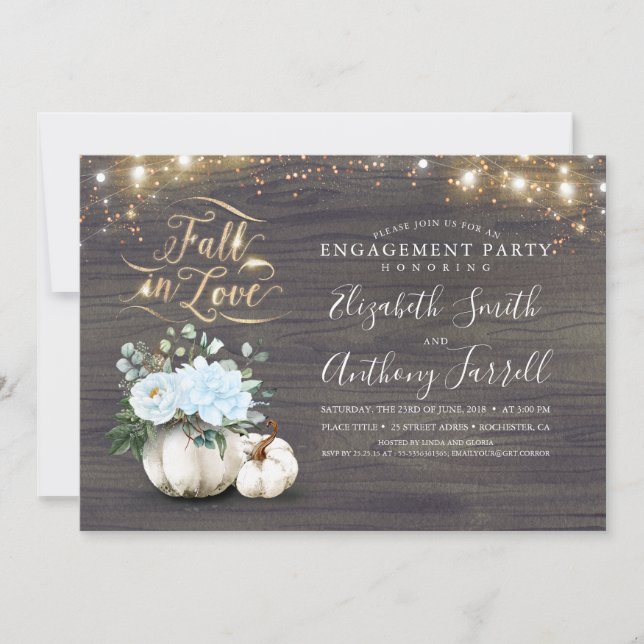 Invitation Tombe dans l'amour Blanc Citrouille Rustic Engagem (Devant)