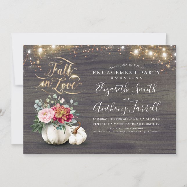 Invitation Tombe dans l'amour Blanc Citrouille Rustic Engagem (Devant)