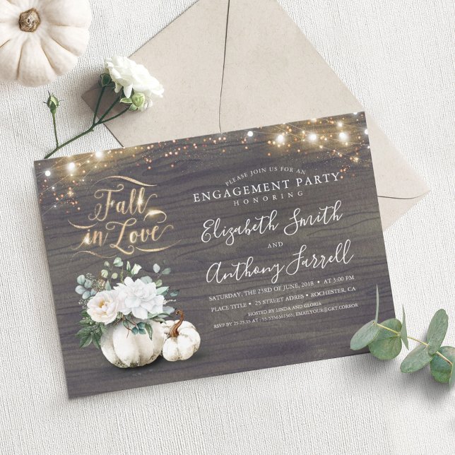 Invitation Tombe dans l'amour Blanc Citrouille Rustic Engagem (Créateur téléchargé)