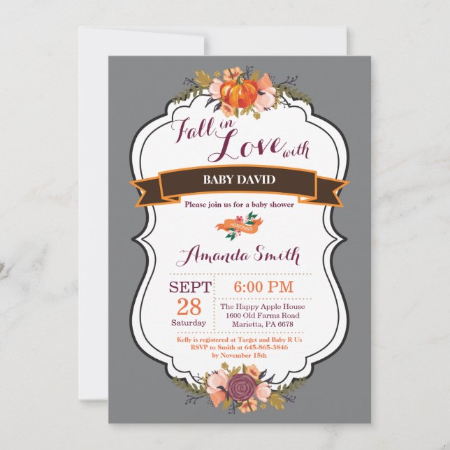 Invitation Tombe dans l'amour Citrouille Baby shower Invitati (Devant)