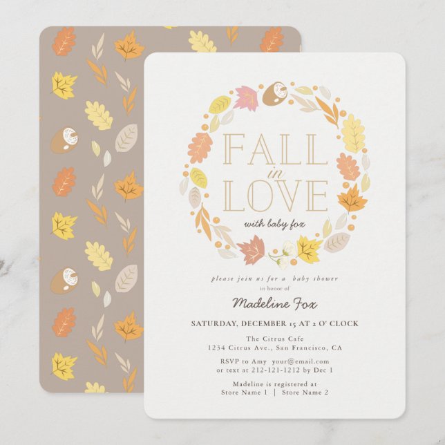 Invitation Tombe en amour Automne Wreath Baby shower Invitati (Devant / Derrière)