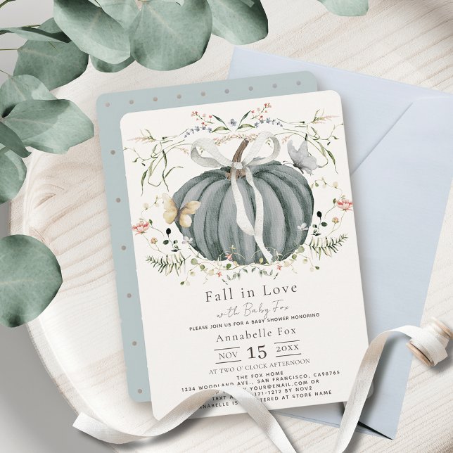 Invitation Tombe en amour Citrouille bleu Baby shower Fleur s (Créateur téléchargé)