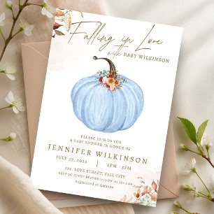 Invitation Tombe en amour Citrouille bleu Baby shower garçon