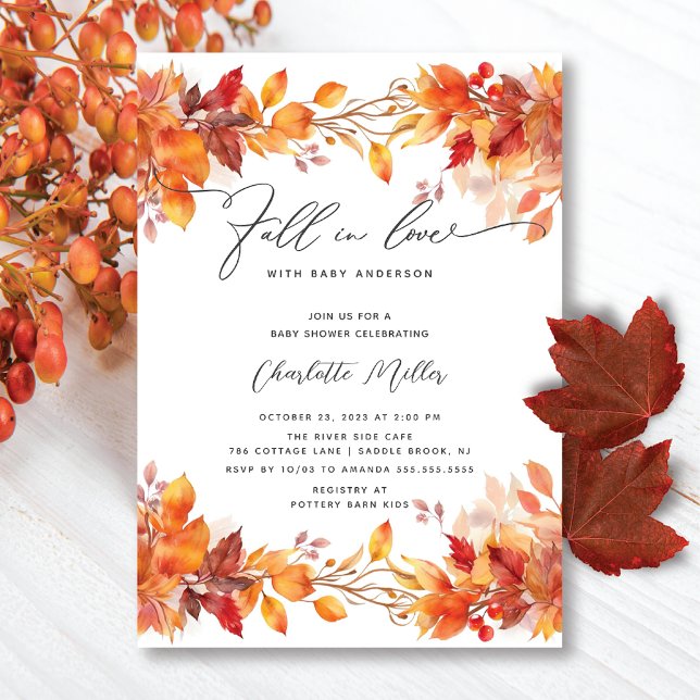 Invitation Tomber Amoureux Avec Bébé Automne Feuilles Douche (Créateur téléchargé)