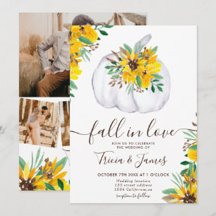 Invitation Tomber amoureux citrouille photo initiale mariage
