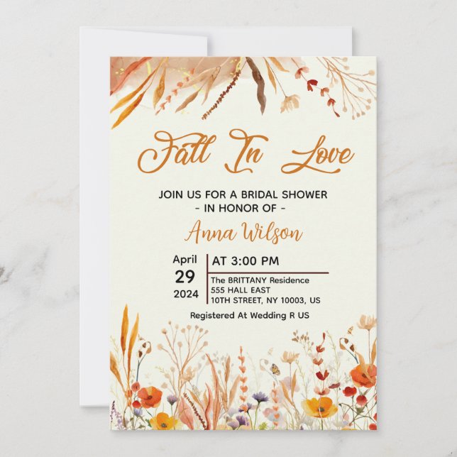 Invitation tomber amoureux Fête des mariées rustique aquarell (Devant)